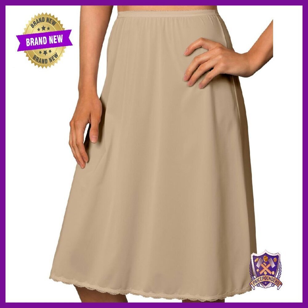 Plus Size Knee-Length Half Slip with Stretch Waist & Lace Hem